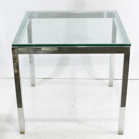 Mid-Century Modern Glass Top, Chrome Frame Square Table