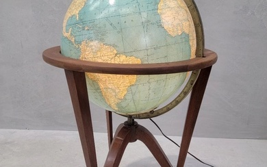 Mid Century Modern Illuminated World Globe on Mahogany Stand By...