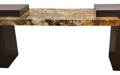 Mid Century Modern Italian Stone & Wood Console Table