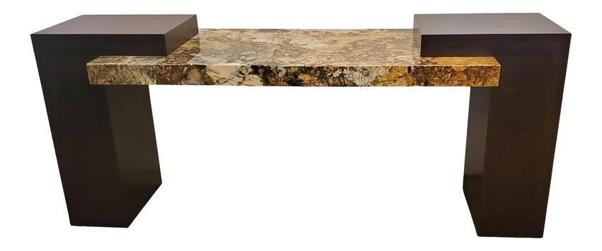Mid Century Modern Italian Stone & Wood Console Table