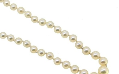 Mikimoto - A cultured pearl necklace, ninety nine graduated cultured pearls, approximate diameter