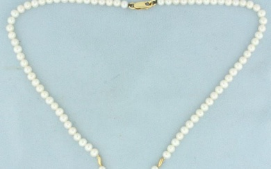 Mikura Pearl and Diamond Necklace in 18k Yellow Gold