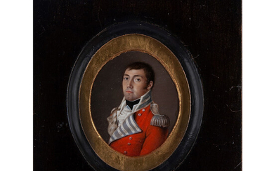 Miniatura con ritratto di ufficiale in uniforme rossa e spalline d'argento, Londra 1741-1811