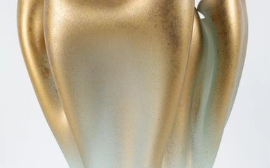 Modernist Frosted Art Glass Gilt Wavy Folded Vase