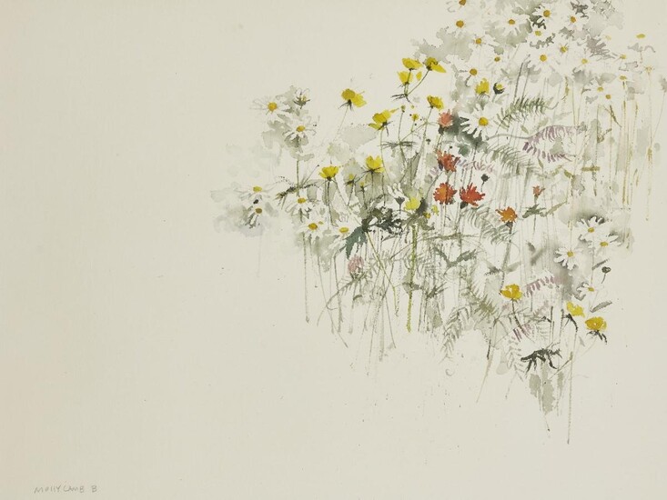 Molly Joan Lamb Bobak, Canadian 1922-2014 - Pink flowers; watercolour on paper, signed lower right 'Molly Lamb B', 56.5 x 40 cm: together with another watercolour on paper 'Wild flowers', signed lower left, 41.8 x 55.4 cm (2)