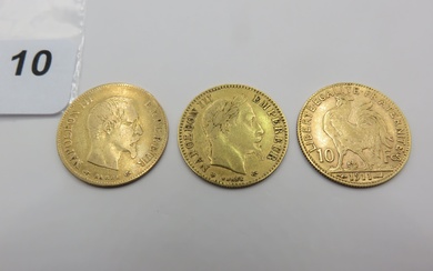Monnaies or - France - Lot de 3 x 10 Francs or, Napoléon III tête...