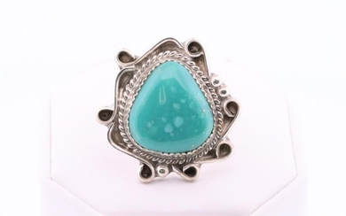 Native America Navajo Handmade Sterling Silver Turquoise Ring By D.N.