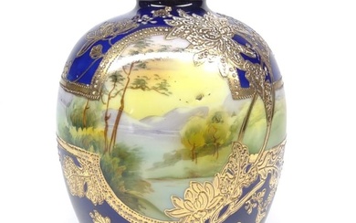 Nippon Cobalt Blue Valley Landscape Scene Vase