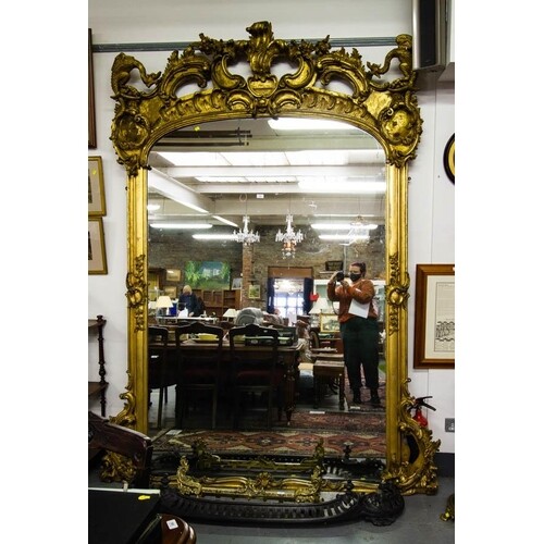 ORNATE EARLY GILT MIRROR WITH DRAGON TOP + EMBELLISHMENT 200...