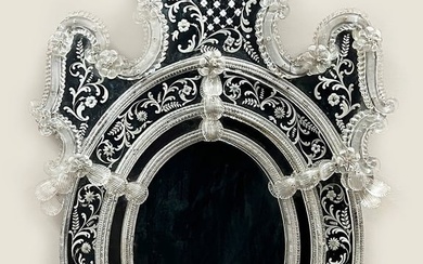 ORNATE VENETIAN ETCHED GLASS WALL MIRROR