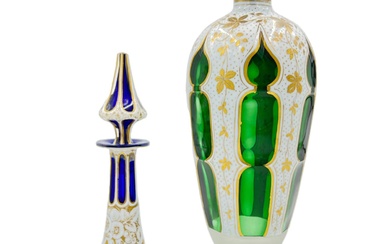 OVERLAY BOHEMIAN GLASS VASE AND PERFUME BOTTLE, 19TH CENTURY...