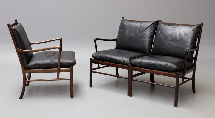 Ole Wanscher. Woven cane sofa with matching lounge chair, 'Colonial Chair', Model PJ 149