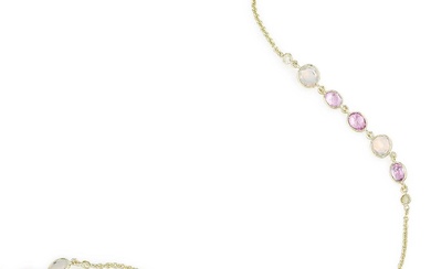 Opal Pink Sapphire and Diamond Station Long Chain
