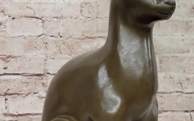 Original Bronze Egyptian Cat Inspired Sculpture by Moigniez - 14.5" x 8"