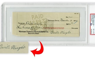 Orville Wright PSA NM-MT 8 Twice Signed Check to Himself