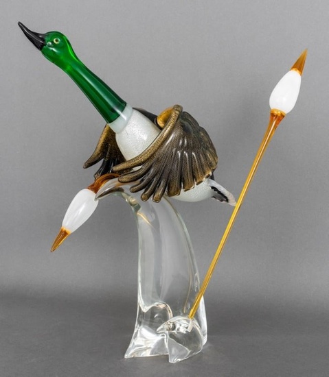 Oscar Zanetti Murano Glass Mallard Duck Sculpture