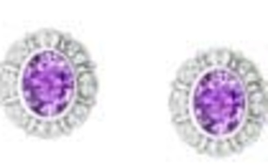 Oval Amethyst With Diamond 1/5ctw Earring Set In 14k White Gold