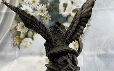 Owl and Snake Bronze Statue Sculpture on Marble Base