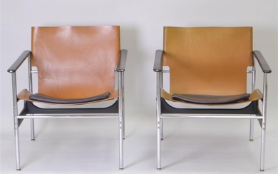 PAIR OF CHARLES POLLACK FOR KNOLL CHROME AND LEATHER ARMCHAIRS, CIRCA 1970
