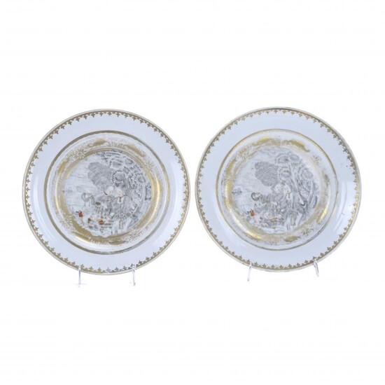 PAIR OF CHINESE INDIAN COMPANY DISHES, 19TH CENTURY.
