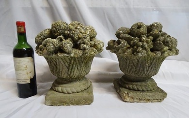 PAIR OF CONCRETE OUTDOOR FLORAL URNS