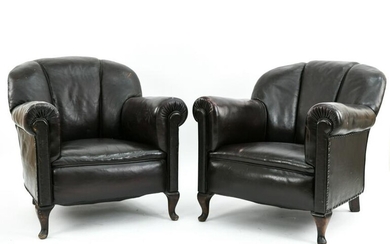 PAIR OF FRENCH LEATHER CLUB CHAIRS