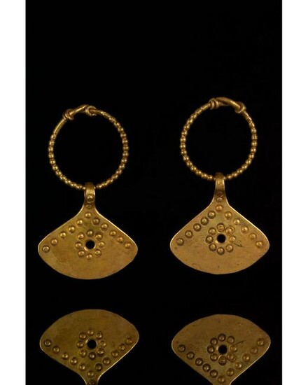 PAIR OF GOLD CELTIC IRON AGE AXE SHAPED EARRINGS