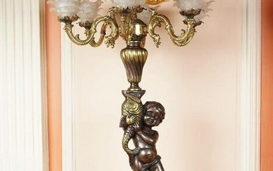 PAIR OF LARGE BRONZE AND BRASS CANDELABRAS
