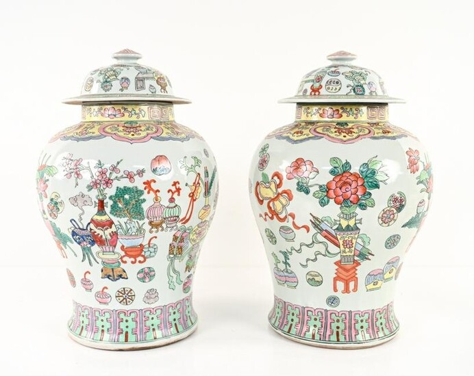 PAIR OF LARGE CHINESE PORCELAIN COVERED URNS