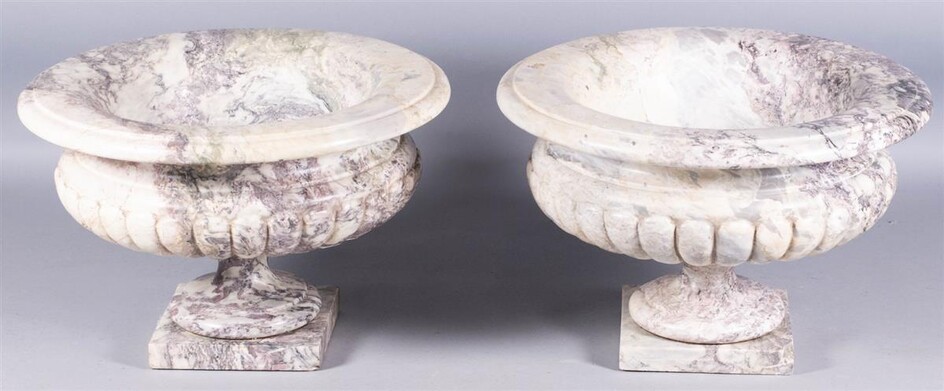 PAIR OF LOUIS XVI STYLE BRECHE VIOLETTE MARBLE URNS, LATE 19TH/EARLY 20TH CENTURY