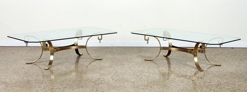 PAIR SOLID BRONZE GLASS TOP TABLES CIRCA 1960