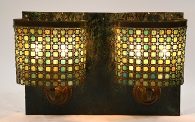 PAIR TIFFANY STUDIOS ATTR. CHAINMAIL WALL SCONCES