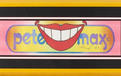 PETER MAX, Germany/United States, b. 1937, Smile pop art., Color lithograph, 6" x 21". Framed 13.5" x 28.5".