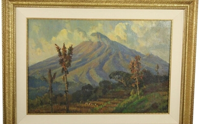 Paintings, engravings, etc. - Ernest Dezentjé (1885-1972), Indonesian landscape with volcano, oil on canvas, signed - 58 x 88 cm