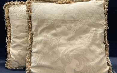 Pair Beige Embroidered Accent Pillows