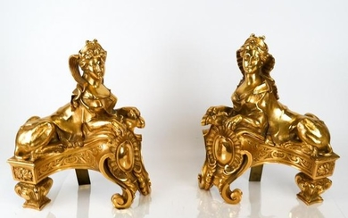 Pair Bronze Sphinx-Form Chenets