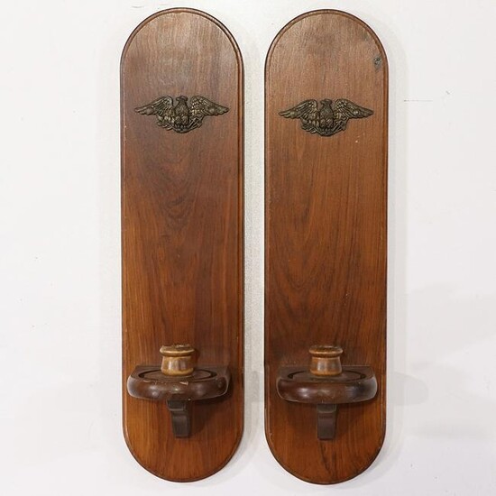 Pair Colonial Style Pine Wood Candle Wall Sconces