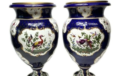 Pair Dr. Wall period Royal Worcester Exotic Bird 22" Vases c1770