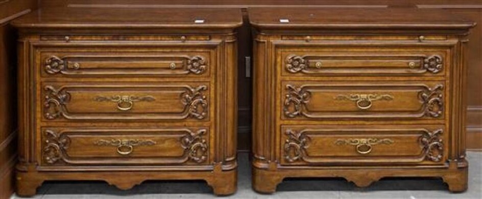 Pair Karges Baroque Style Fruitwood Bachelor's Chest of Drawers, Height: 31 in, Width: 39-3/4 in, Depth: 20 in