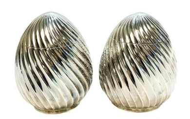 Pair M. Buccellati Sterling Silver Egg Form Boxes