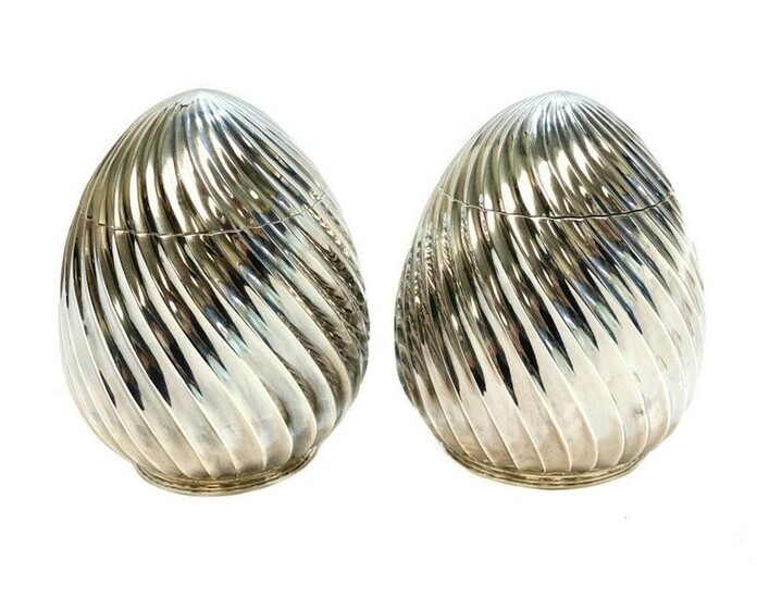 Pair M. Buccellati Sterling Silver Egg Form Boxes