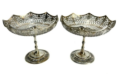 Pair Mappin & Webb Sheffield Sterling Silver Pierced Compotes, 1909. Bamboo Stem