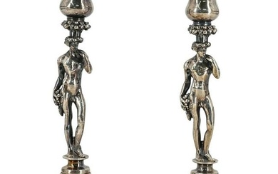 Pair Of Christofle Silver Plated Figural Candlesticks