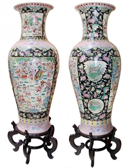 Pair Of Very Large Chinese Famille-Noir Porcelain Vases