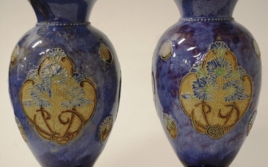 Pair early Royal Doulton stoneware mantle vases each of...