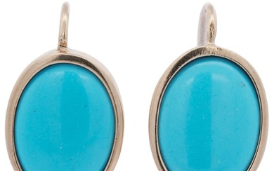 Pair of 14k Gold and Turquoise Earrings