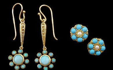 Pair of 9ct gold opal cluster pendant earrings