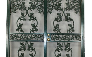 Pair of American wrought iron screen porch doors with dogwood...