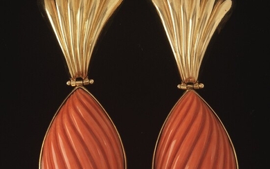 Pair of Carved Coral Earrings
