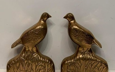 Pair of Cast Brass Bird Form Fireplace Chenet